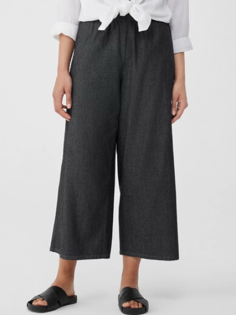 Eileen Fisher Airy Organic Cotton Twill Wide Leg Crop Pants Black S Spring 2023